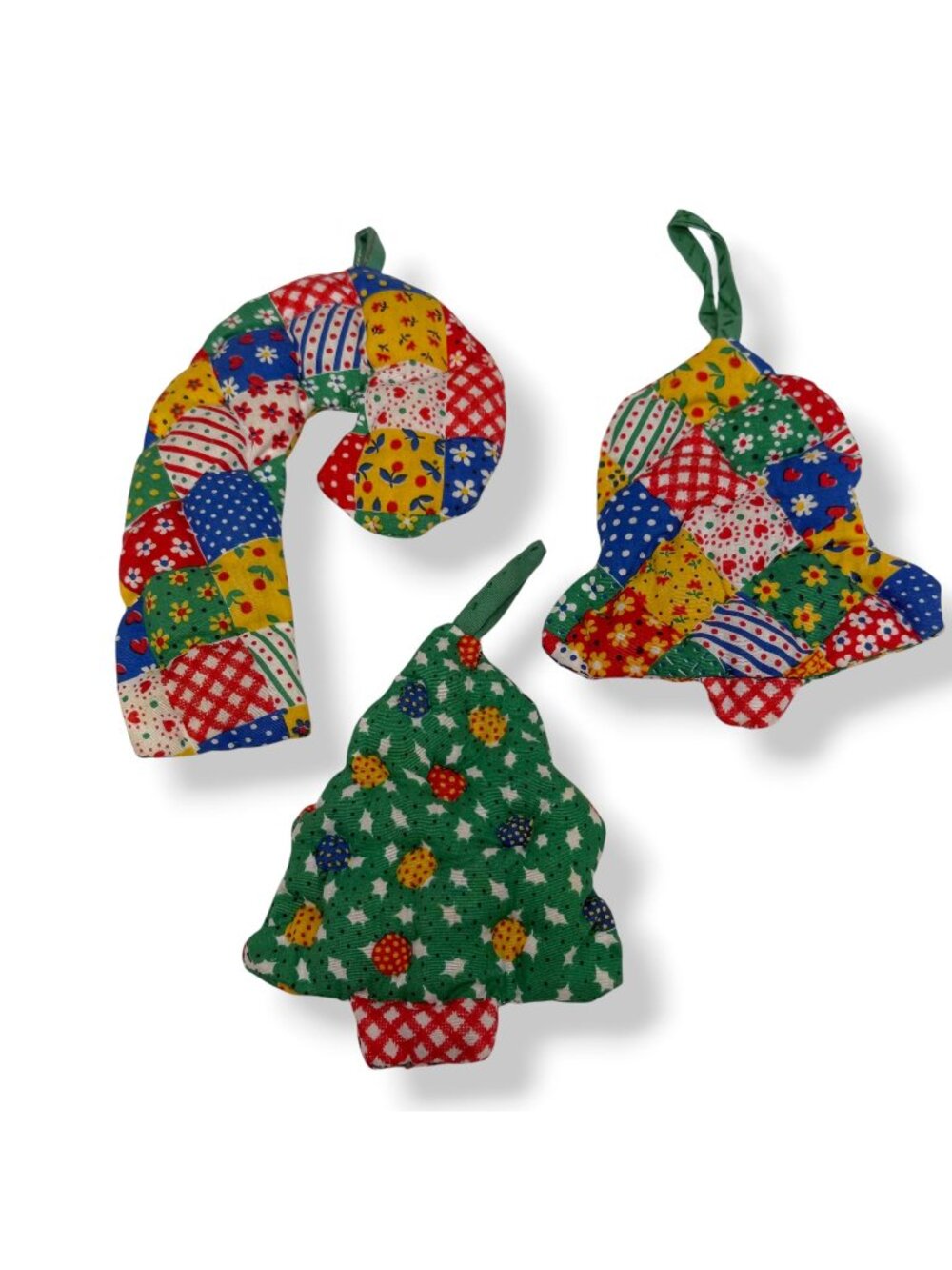 Quilted Quilted Christmas Ornaments Set of 3 Country Patchwork Fabric Vintage Ho
